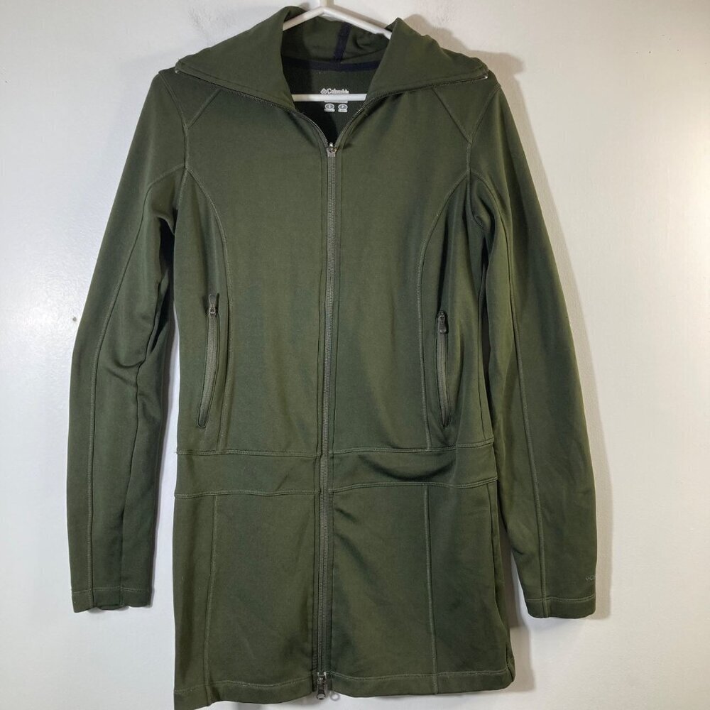 Womens Columbia Zip Long Athletic Jacket Green S‎ Polyester Elastane